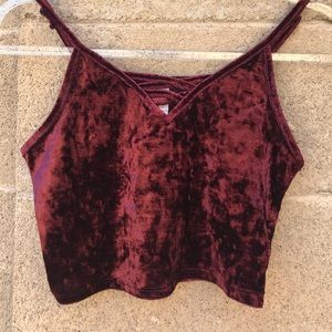 Crushed Velvet Maroon Crop Tank